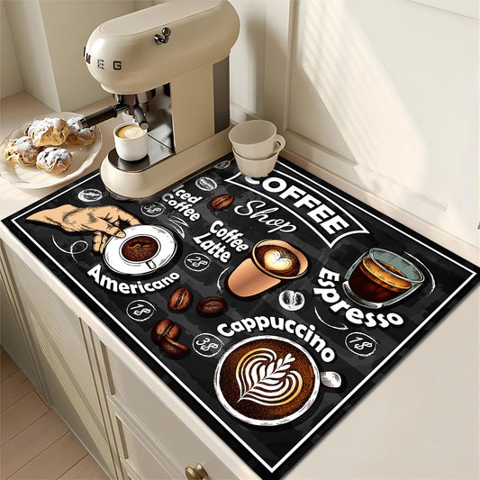 Retro Coffee Patterns 1pc Coffee Pad Set: Keep Your Coffee Bar Moisture-Proof and Stylish with Absorbent Rubber Dishwashing Pads, Placemats, and Countertop Protectors - Perfect for Coffee Machines and Kitchen Accessories!