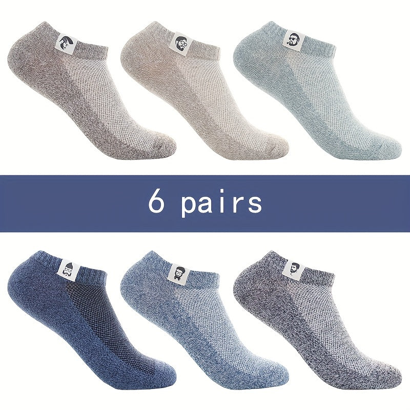 6 pairs of men's mid-calf socks for summer, anti-odor, sweat-absorbing, breathable mesh.