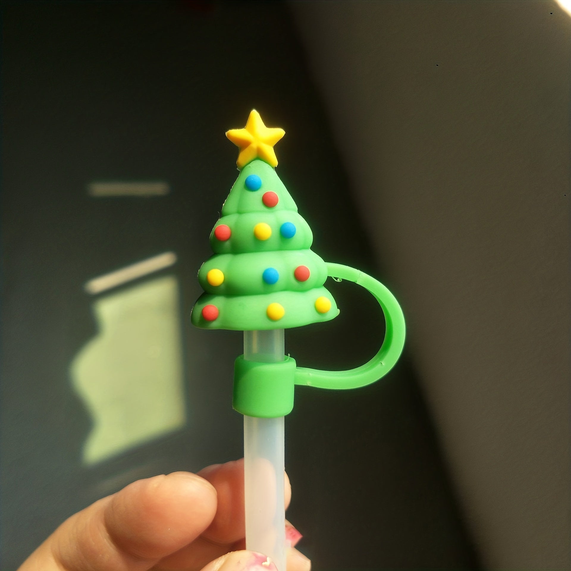 Christmas Silicone Straw Cover - Reusable and Cute Cartoon Design featuring Santa Claus, Christmas Tree, Pumpkin, and Cat. Includes Halloween Drinking Straw Tips, Toppers, and Dust-proof Plug. Perfect for Parties, Travel, Camping, and Home Use.