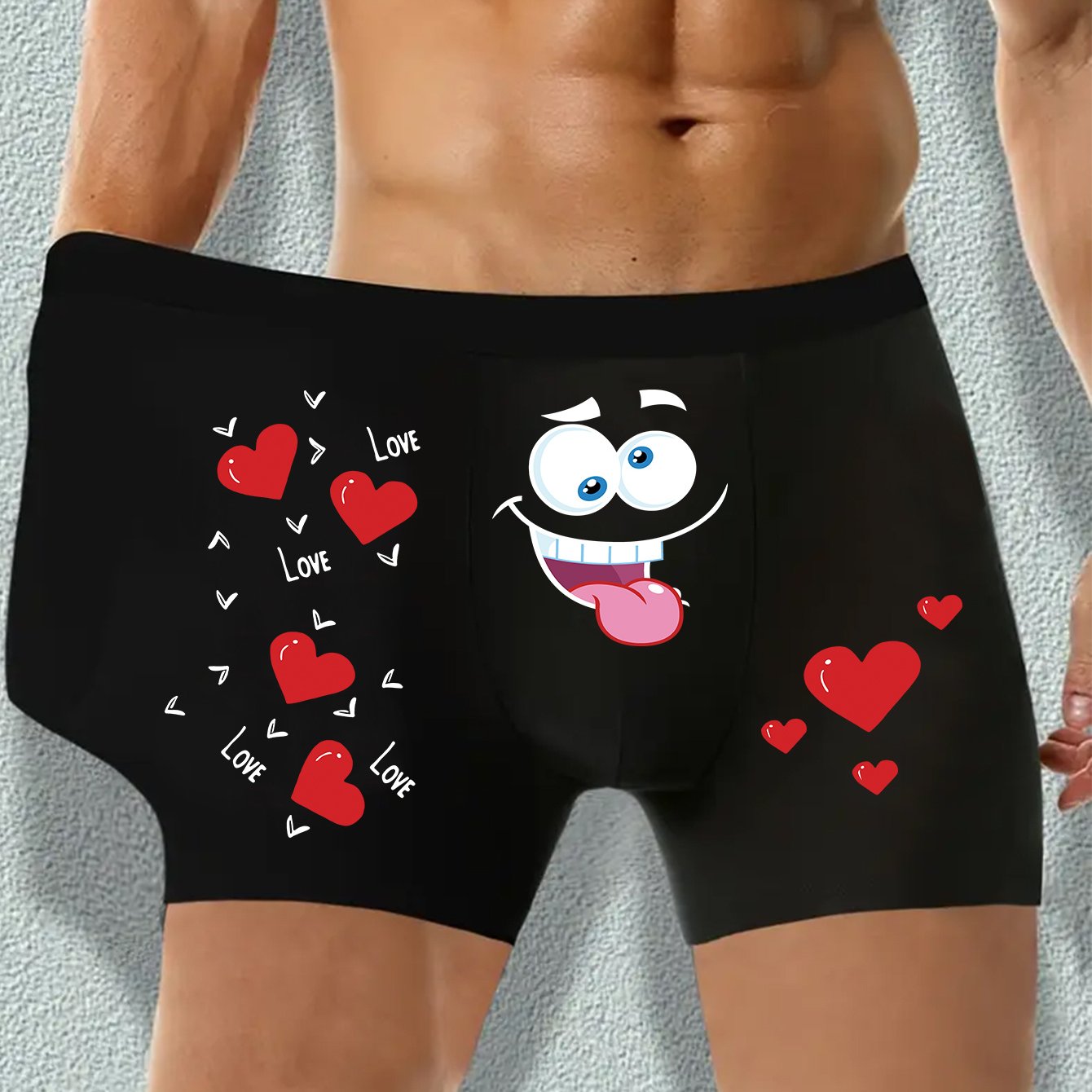 Men's boxers with 'I LOVE YOU, MY GIRLFRIEND, MYGF' design, featuring heart prints and letters. Ultra-comfortable, highly elastic, breathable, thin, durable casual underwear. Ideal for