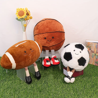 Sports themed plush toy pillows for ages 6-8, preppy style, polyester filled, hand wash only. Perfect for parties, home decor, birthday gifts.