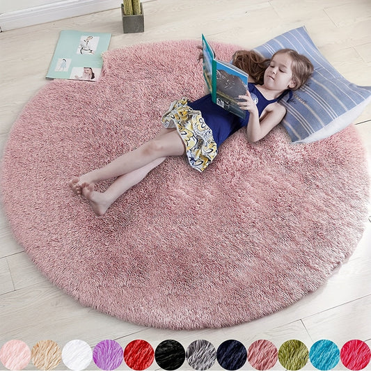 Soft and fluffy round rug perfect for bedroom, nursery, and dorm rooms - Non-slip and adorable home decor suitable for kids, teens, and babies - 4'x4' plush carpet offering comfortable and safe flooring options.