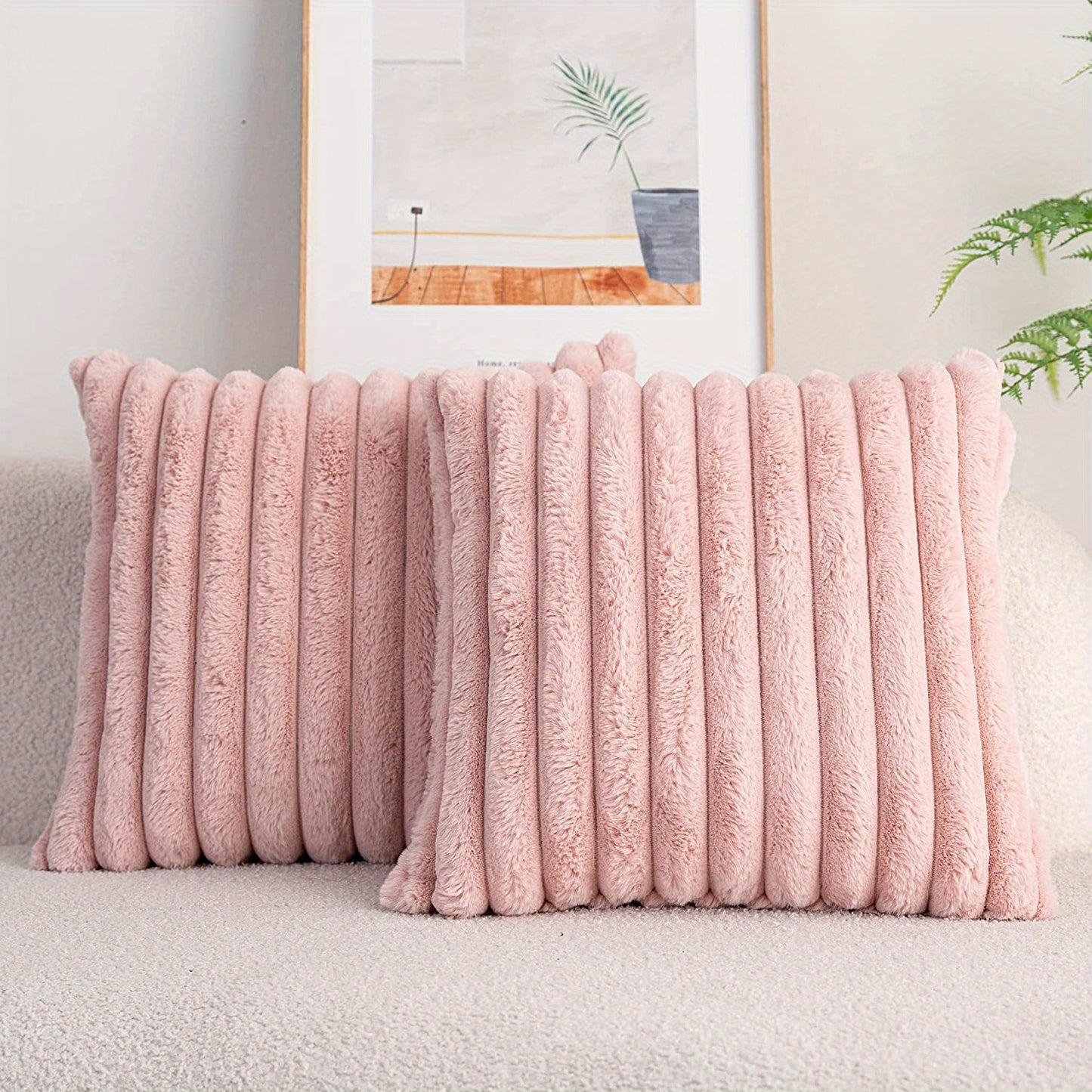 1 piece double-sided faux fur plush throw pillow covers, fuzzy striped soft cushion covers for sofa, couch, bedroom, home decor. Pillow core not included.