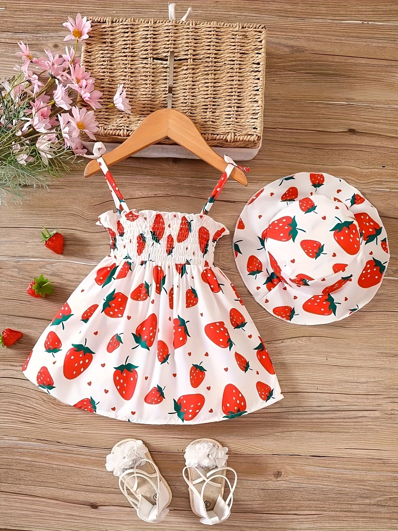 Cute baby dress set with fruit cartoon print, perfect for daily wear or special occasions - makes a great gift for infant and toddler girls.