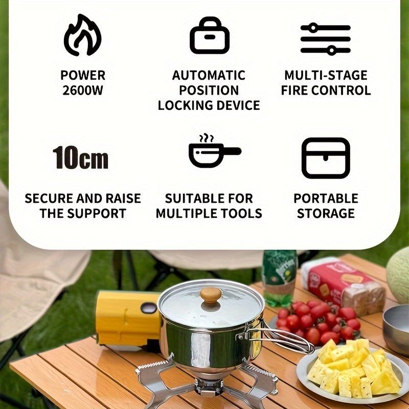 Versatile Camping Stove with Rotatable Support, Bottle Opener, and Storage Bag - Ideal for Picnics, Backpacking, RV Trips, and More! Enjoy safe, efficient cooking with this durable gas butane burner, perfect for outdoor adventures and home patio use.