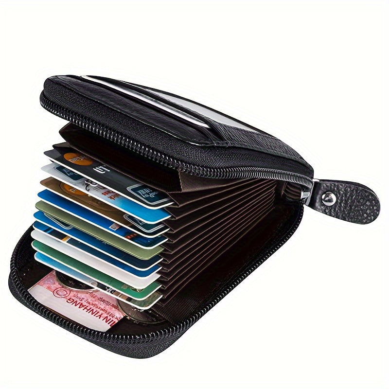 Men's casual card holder with zipper coin purse in PU leather