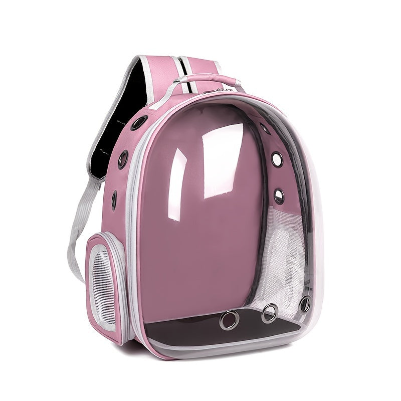 Durable transparent cat backpack with breathable design, zip closure, and double shoulder straps for large cats.