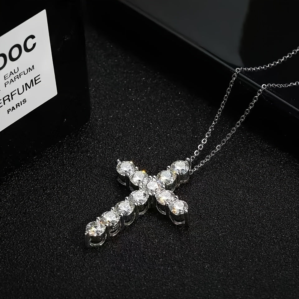 1.1 Carat Cross Moissanite Necklace in 925 Sterling Silver - A Versatile and Classic Fashion Trend for Men and Women. Ideal for Daily Wear, Dating, and Party Jewelry. Comes in a Gift Box and weighs 3.5g.