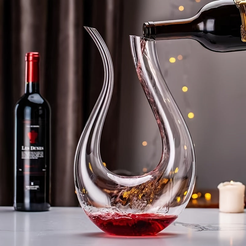 European-style crystal wine decanter with U-shaped harp design for home or restaurant use.