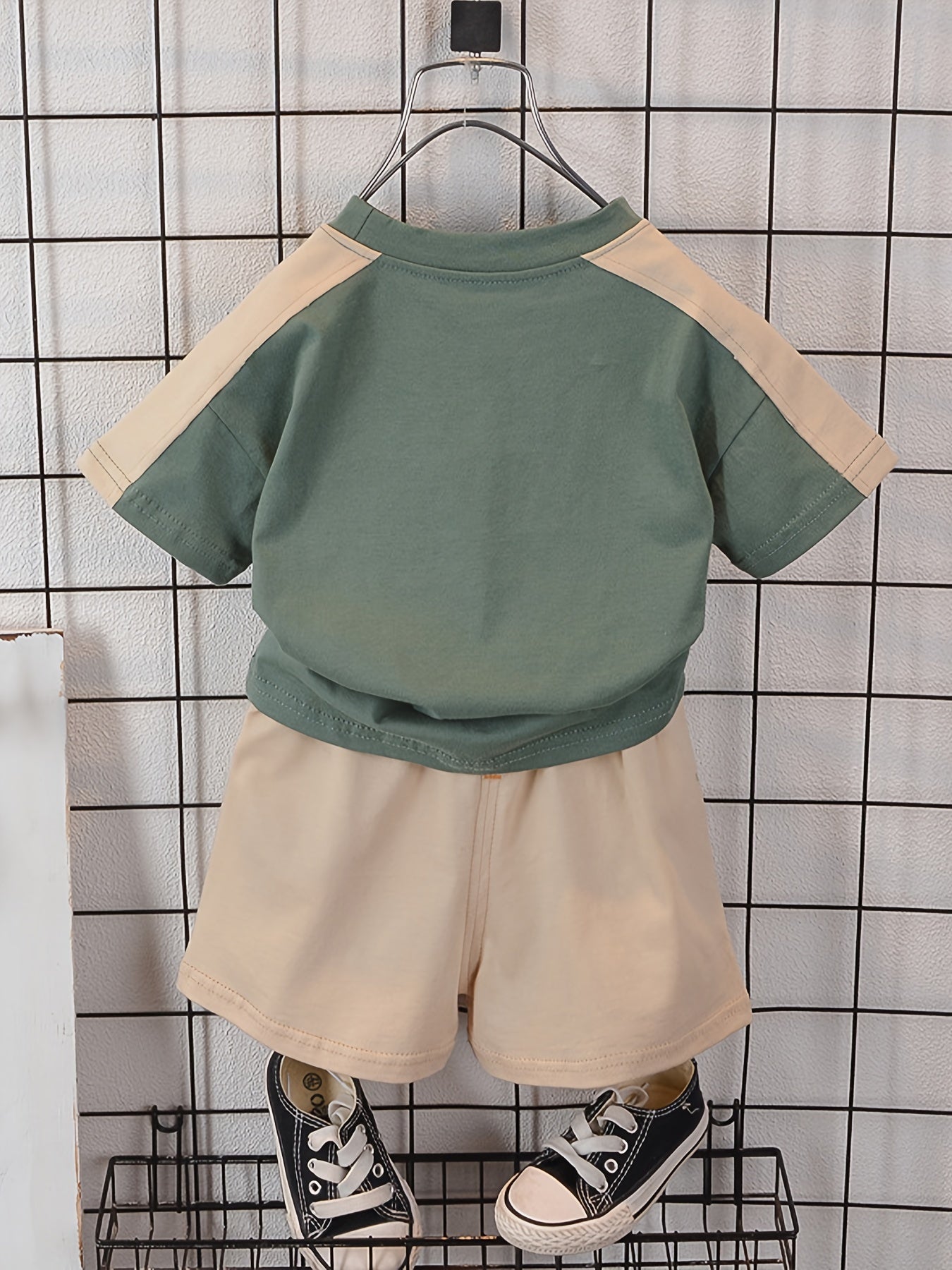 Boys' Summer Casual Outfit: Cotton T-Shirt & Shorts with Letter Print, Machine Washable, Leisure Style, Suitable for Outdoor Activities