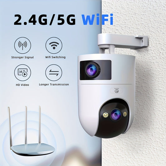 Introducing the JOOAN 1296p FHD PTZ Camera, a state-of-the-art security monitor equipped with dual-lens technology, 2-way audio, auto-tracking, wall hanging capabilities, smartphone app control, and both 2.4G and 5G WiFi compatibility. This camera is USB