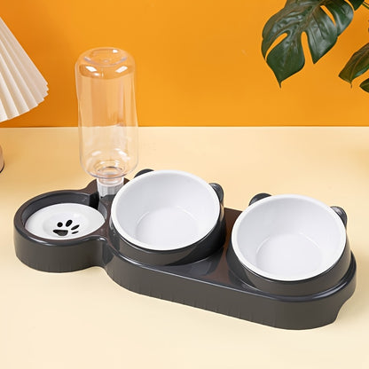 Dual-bowl automatic pet feeder and water dispenser for cats and small dogs, convenient space-saving design