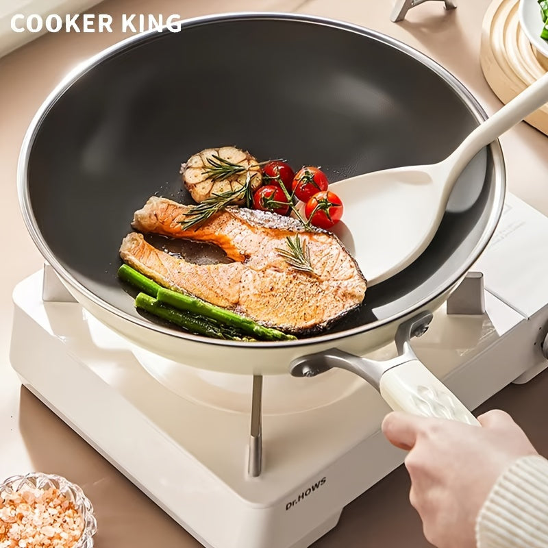 Non-Stick Skillet with Titanium Ceramic Coating by COOKER KING, Dishwasher Safe, Suitable for Gas Stoves, Ergonomic Handle, Uncoated, Available in 30/32CMsizes.