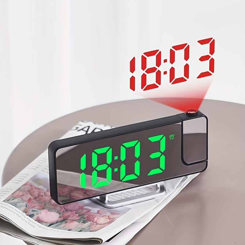 Modern LED Digital Alarm Clock with Projection, Temperature Display, USB Powered, Plastic Rectangle Frame, Flat Crown Shape, ≤36V Operating Voltage