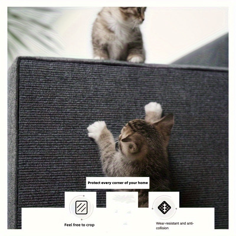 Self-adhesive cat scratching pad made of durable polyester, non-slip, wall-mounted for easy use as furniture protector.