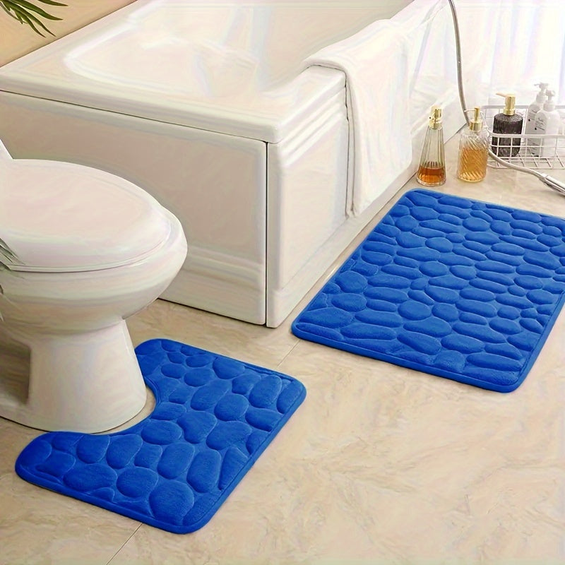 Soft 25D sponge bath mat set, 2 pieces, highly absorbent and non-slip, ideal for bathtubs and showers.