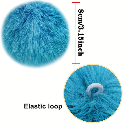 Set of 20 8cm Faux Rabbit Fur Pom Pom Keychains, Fluffy Balls attached to Elastic Loop for Hats, Keychains, Scarves, Gloves, Bags and other Accessories