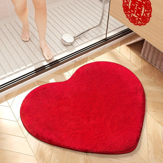 Soft heart-shaped bath mat for Valentine's Day, absorbent and non-slip, available in four colors. Perfect for bathroom decor and multiple areas in the home.