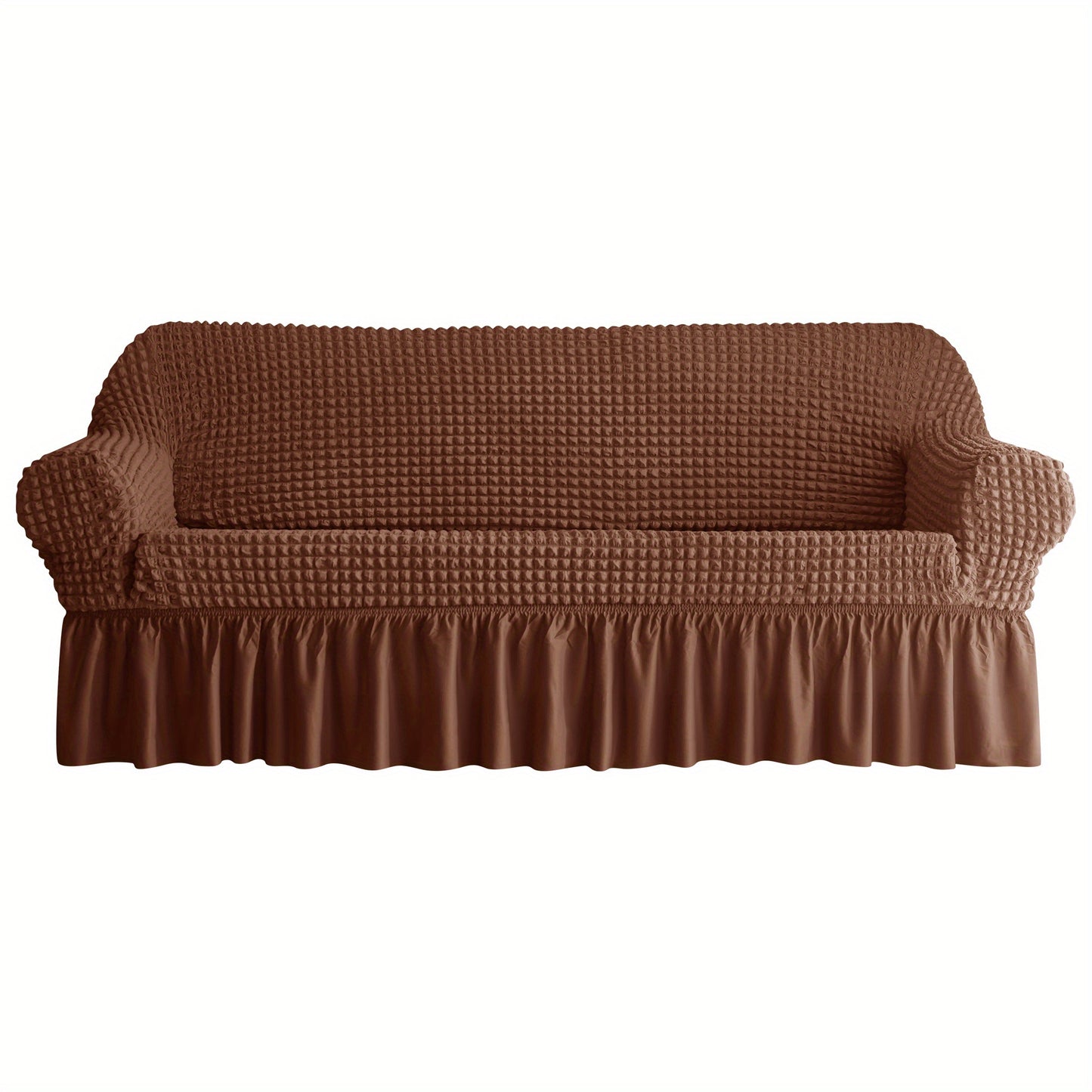 Non-slip elastic sofa cover with skirt for home decor.