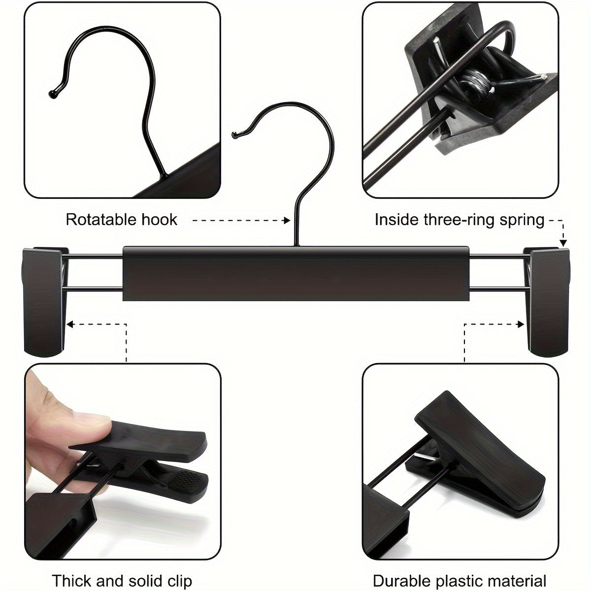 10 Adjustable Anti-Rust Clothes Hangers for Pants, Skirts, and Tops - Black Plastic Material