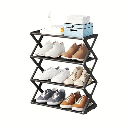 Upgrade your shoe storage with the 4-Tier Shoe Rack Organizer. Made from durable metal and plastic, this sturdy organizer is perfect for your closet, garage, hallway, or any room in the house. Stackable and capable of holding up to 12 pairs of shoes