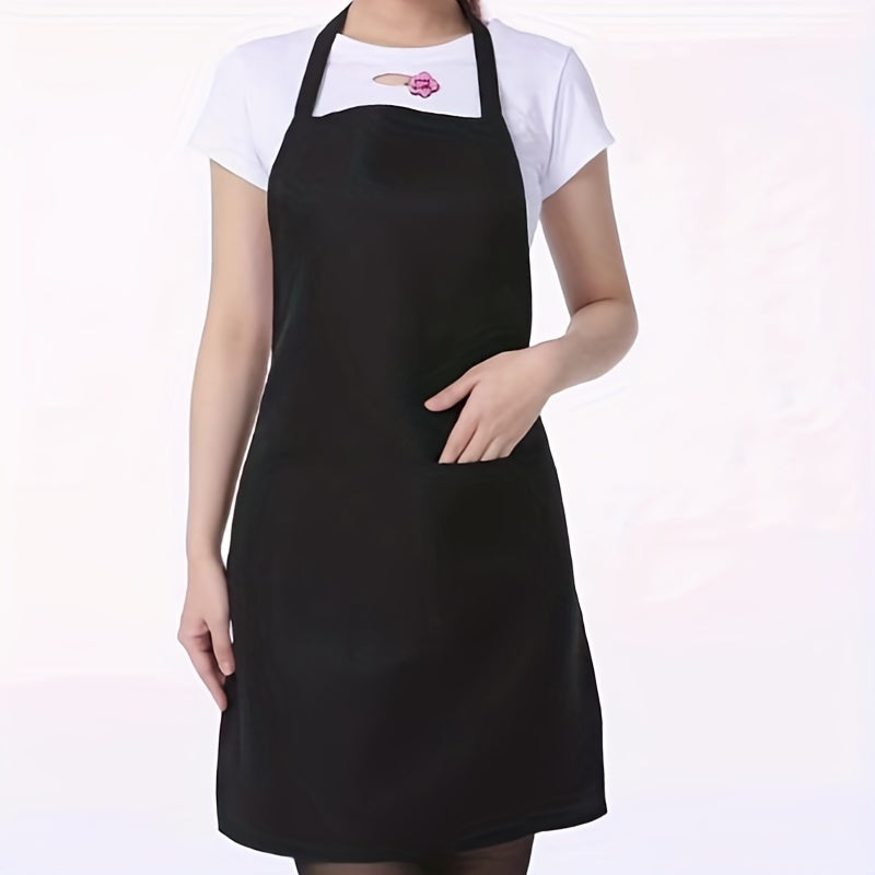 Waterproof adjustable polyester apron with pockets in red, black, and pink. Ideal for cooking, BBQ, and salon use. Great for BBQ essential gear.