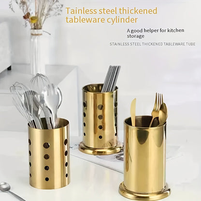 Stylish 1PC Stainless Steel Cutlery Holder with Golden Finish - Organize and Store your Kitchen Utensils Safely in this Food-Safe Caddy for Spoons, Forks, and Knives