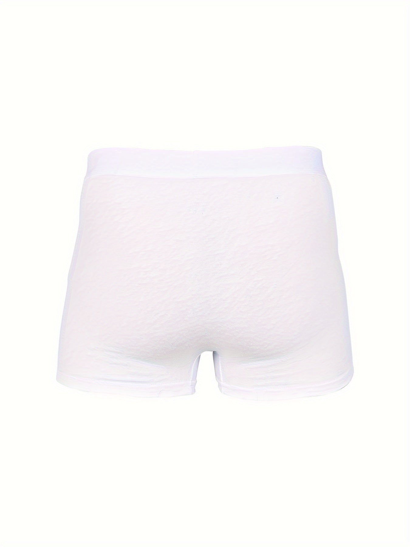 Men's white boxer shorts, 5 pcs in polyester blend with elastic waistband. Durable, breathable, machine washable, ideal for casual wear.