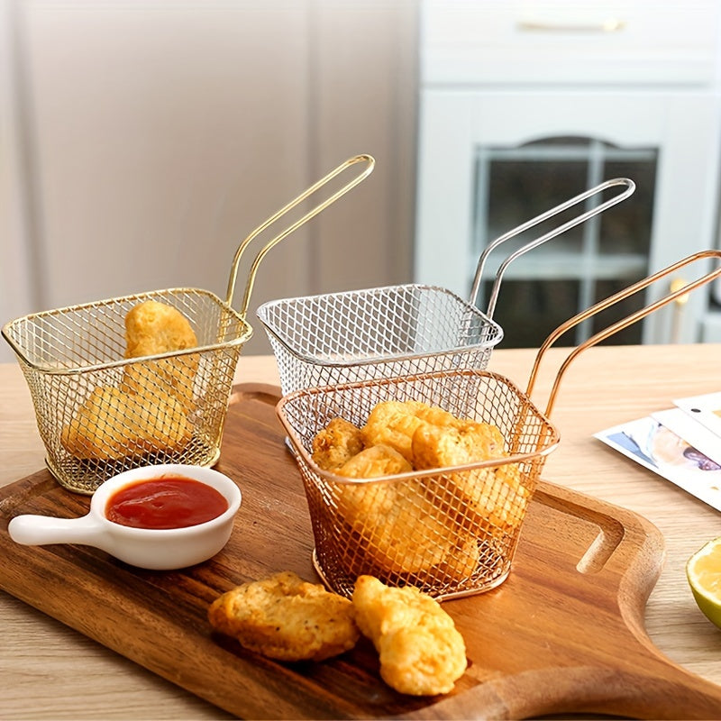 Durable stainless steel basket perfect for fried foods and drinks at kitchen and restaurant tables.