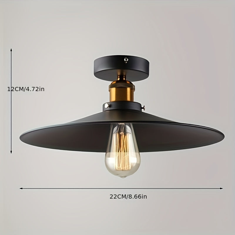 Retro industrial loft ceiling light with detachable iron shade for bedroom, restaurant, and hallway decor. Energy-efficient metal fixture.