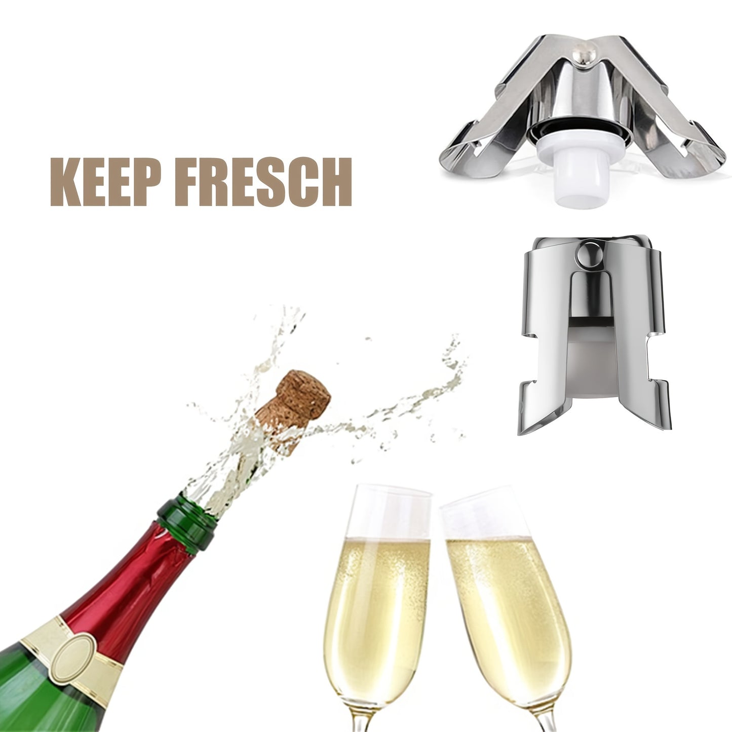 Stainless Steel Champagne Stopper for Preserving Wine, Gift Set of 1 or 2 Pieces