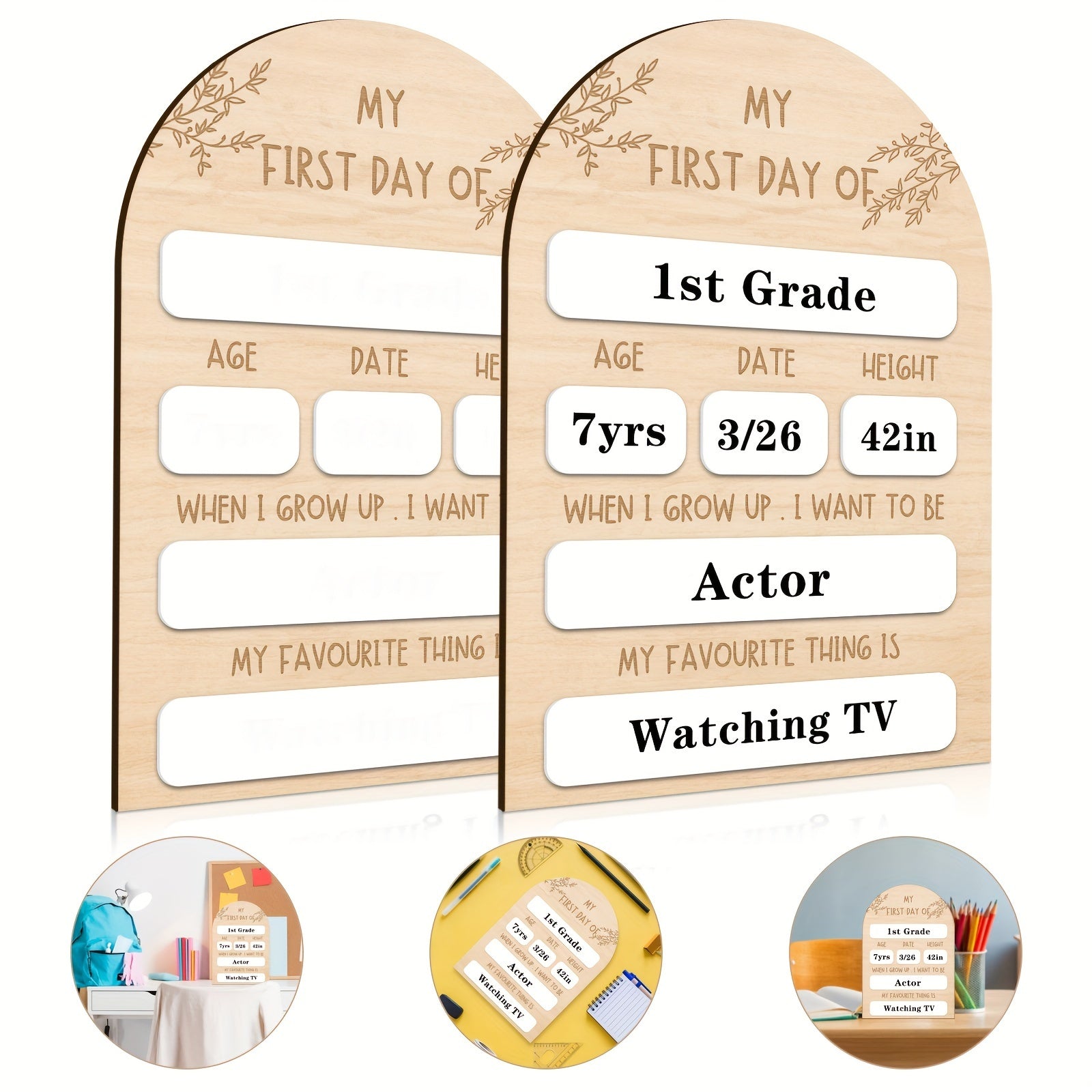 My First Day Wooden Milestone Board - White Reusable Photo Prop for Special Memories