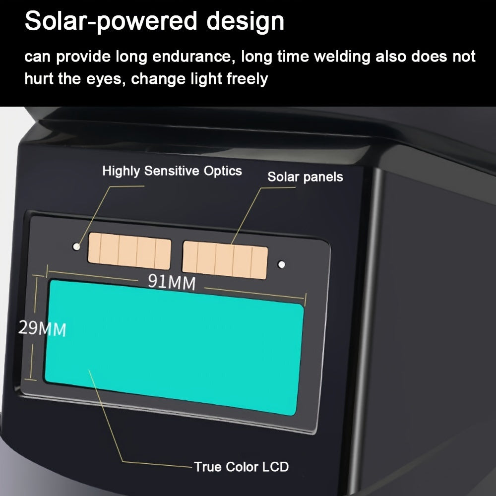 Automatic dimming LED welding face mask provides high-temperature resistance and 180° defense for welding activities.