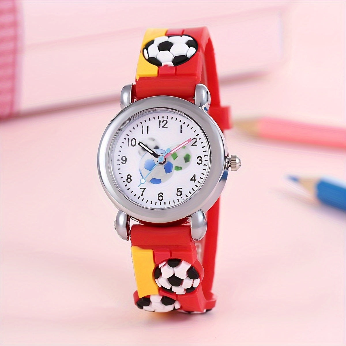 Colorful cartoon football children's watch, perfect gift choice.