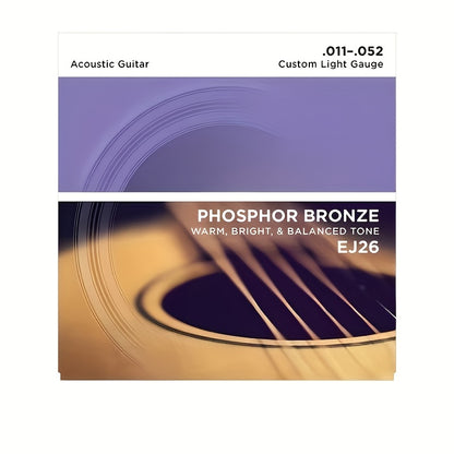 Phosphor Bronze Guitar Strings, Yellow, EJ16, Custom Light, 11-52, for 6 String Acoustic Guitars