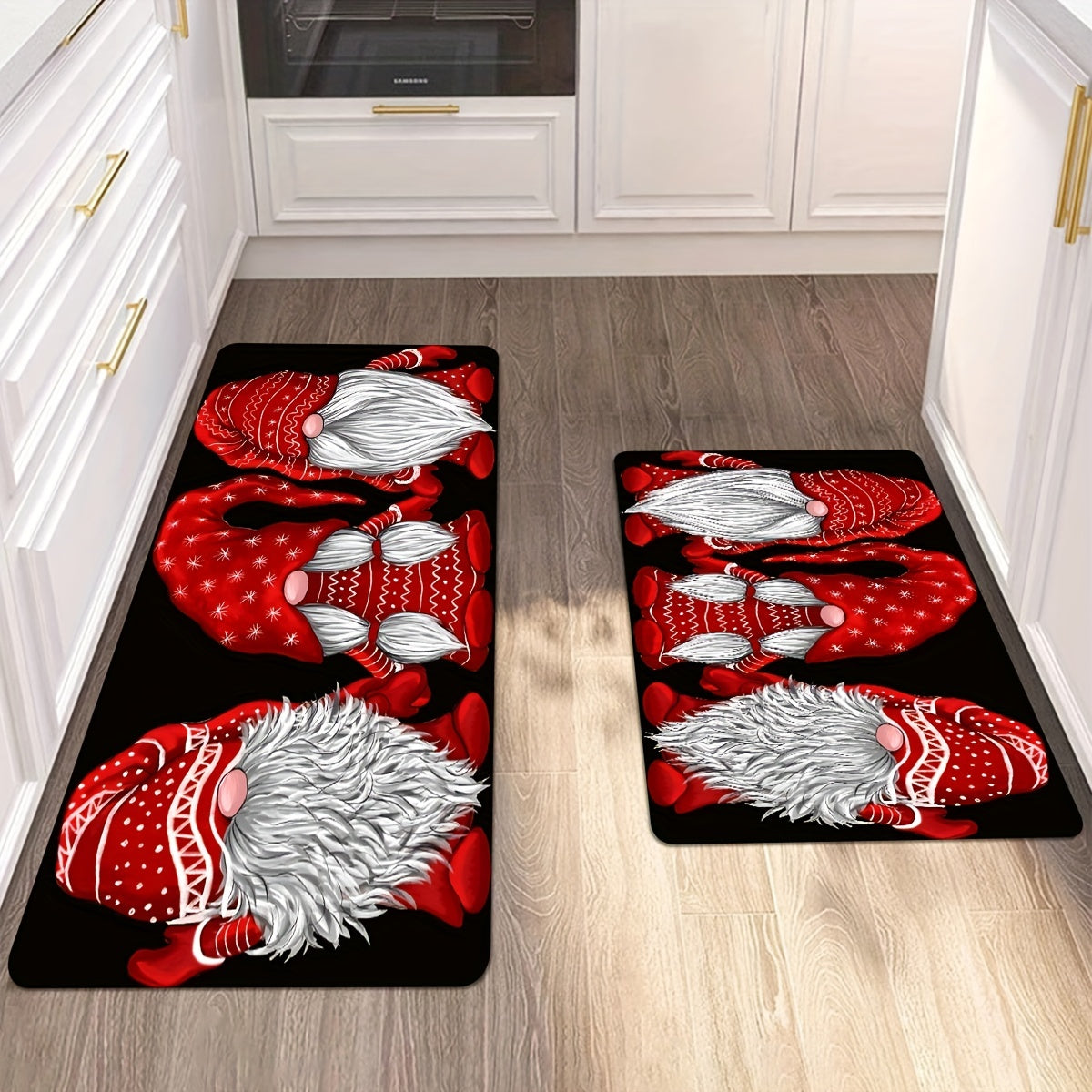 Get into the holiday spirit with this festive Christmas faceless gnome kitchen runner rug! This non-slip rug is stain resistant, waterproof, and perfect for adding a touch of Christmas cheer to your home. Whether you place it in your living room