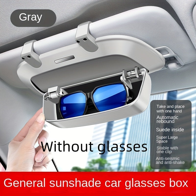 Multi-functional car glasses case for holding sunglasses and other items.