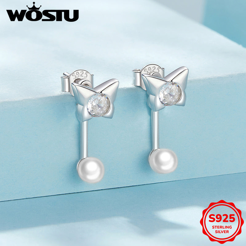 Luxurious Butterfly Drop Earrings for Women - Featuring Hypoallergenic 925 Sterling Silver, Faux Pearl & Gemstone Accents. Perfect for Weddings, Banquets, or Everyday Wear. Great Valentine's Day Gift Idea. Elegant and Lightweight at 3.6g.