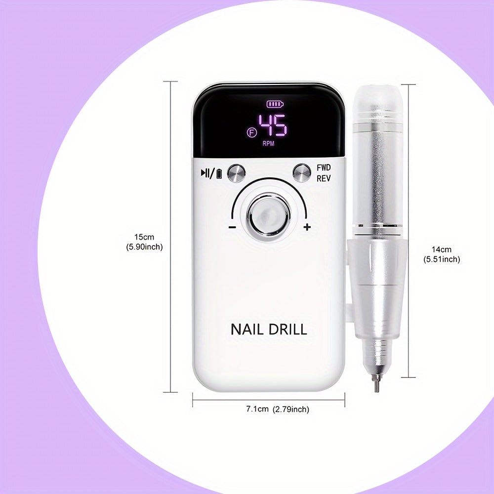 45000RPM Nail Polisher with Digital Display, Portable Wireless Gel and Nail Polish Polishing Machine for Manicure Salon.