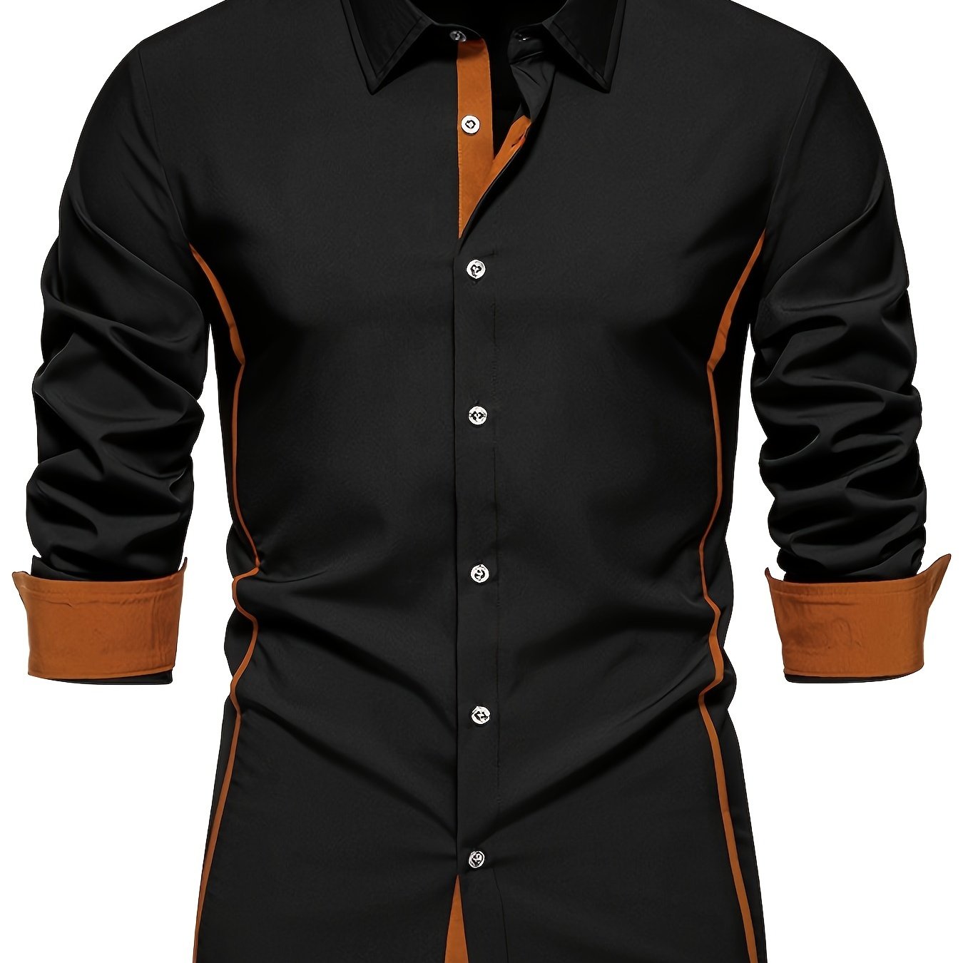 Men's casual color block long sleeve button up shirt for spring and autumn.