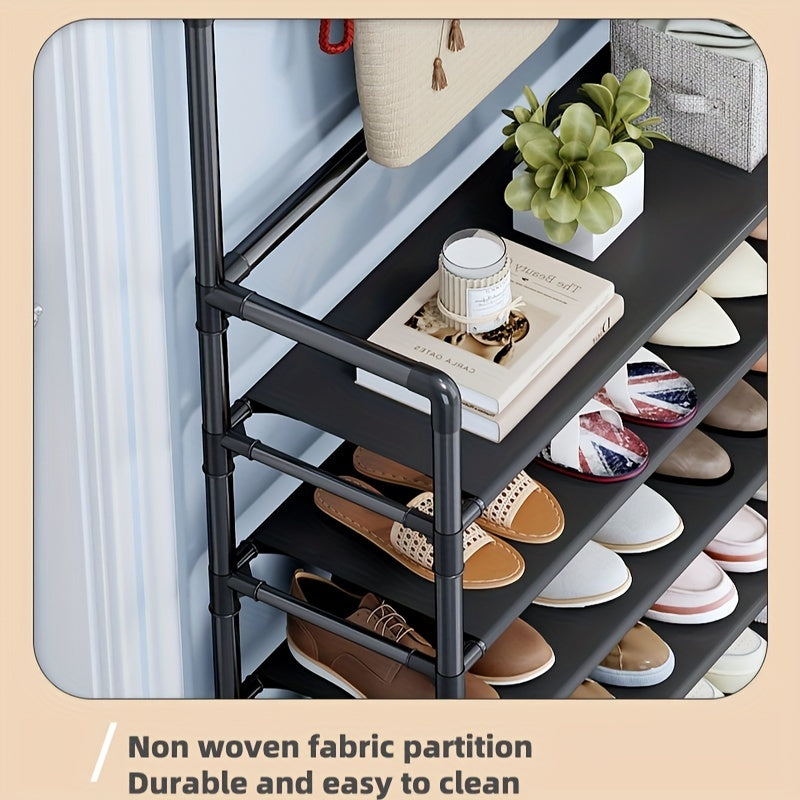 A versatile 1-piece Shoe Rack and Coat Rack that is easy to assemble and perfect for organizing your shoes, hats, and bags. Ideal for use in your home, dormitory, living room, entrance hall, or bathroom. Features 5 layers and measures 60cm in length