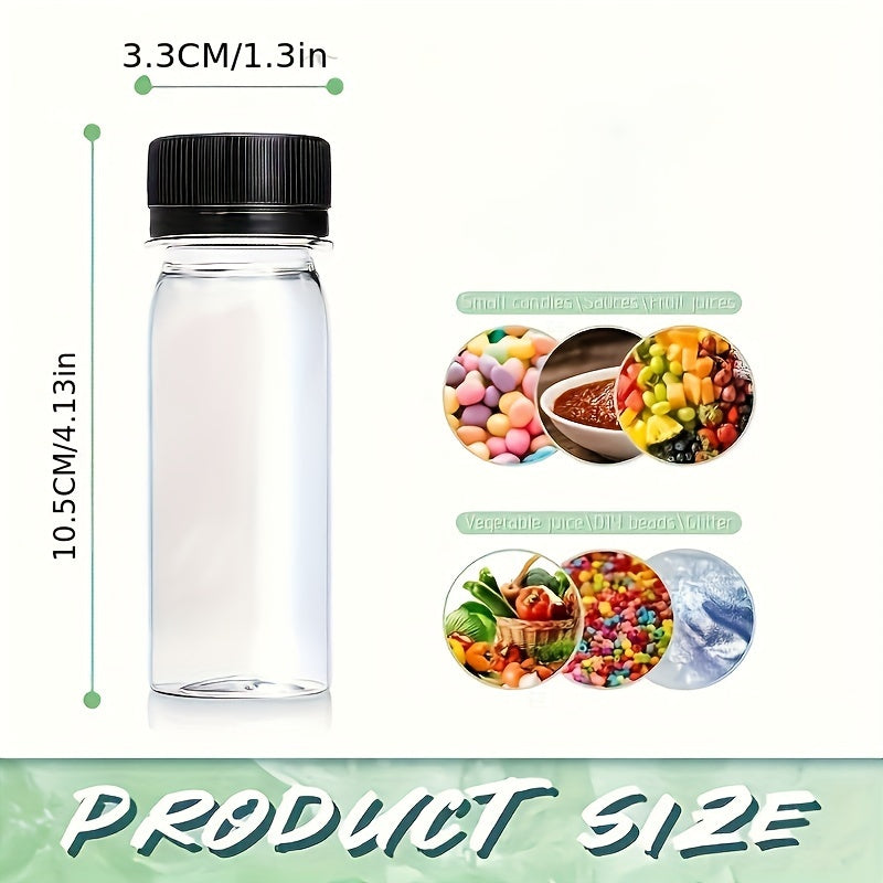 Set of 12 Small Plastic Bottles with White and Black Caps, 2 oz (60ml) - Resealable, Safe Containers for Liquids, Oils, and Vinegars, Comes with Blue Silicone Funnel for Convenient Refilling - Perfect for Events like Catering, Parties, or Wedding Gifts