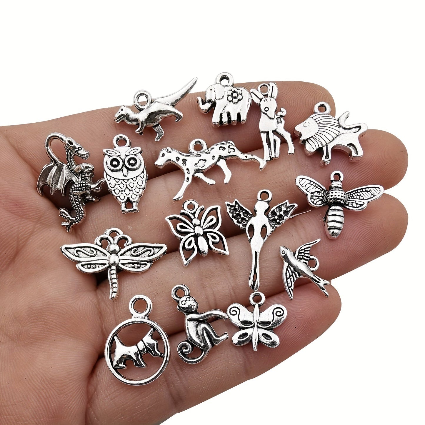 Set of 200 Antique Silver Alloy Charms, Perfect for Creating Necklaces, Bracelets, and Keychain Jewelry