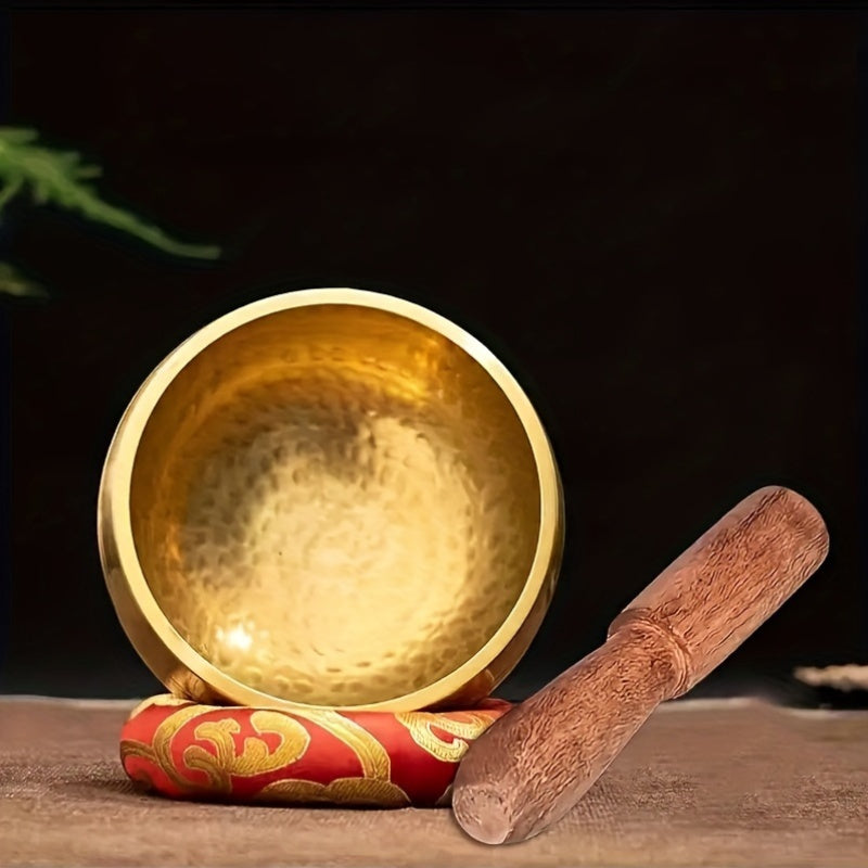 Tibetan Singing Bowl Set for Meditation, Healing, and Relaxation - Hand-Hammered Copper with Mallet