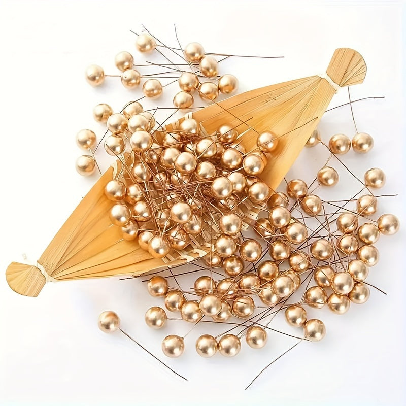 100 pieces of simulated golden and silver fruit ornaments for holiday and cake decorations.