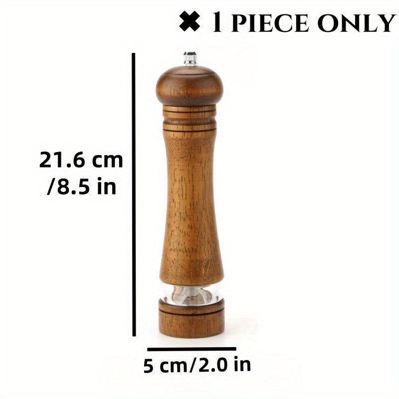 20.32cm Adjustable Spice Mill with Transparent Window, Perfect for Seasonings & Gifts, Ideal for Christmas, Thanksgiving, New Year - High-Quality Oak Manual Pepper Grinder