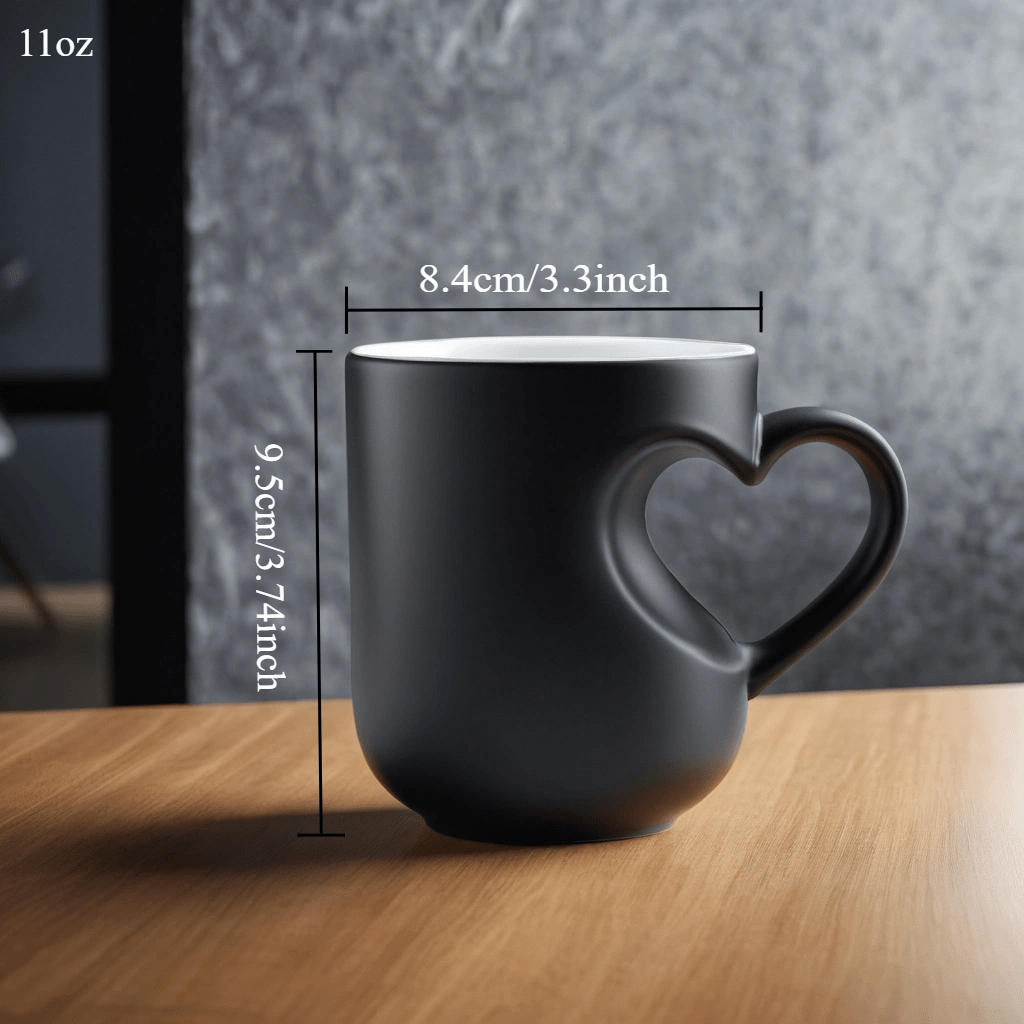 Customized color-changing mug with heart handle - perfect for Father's Day, Mother's Day, and seasonal gifts.