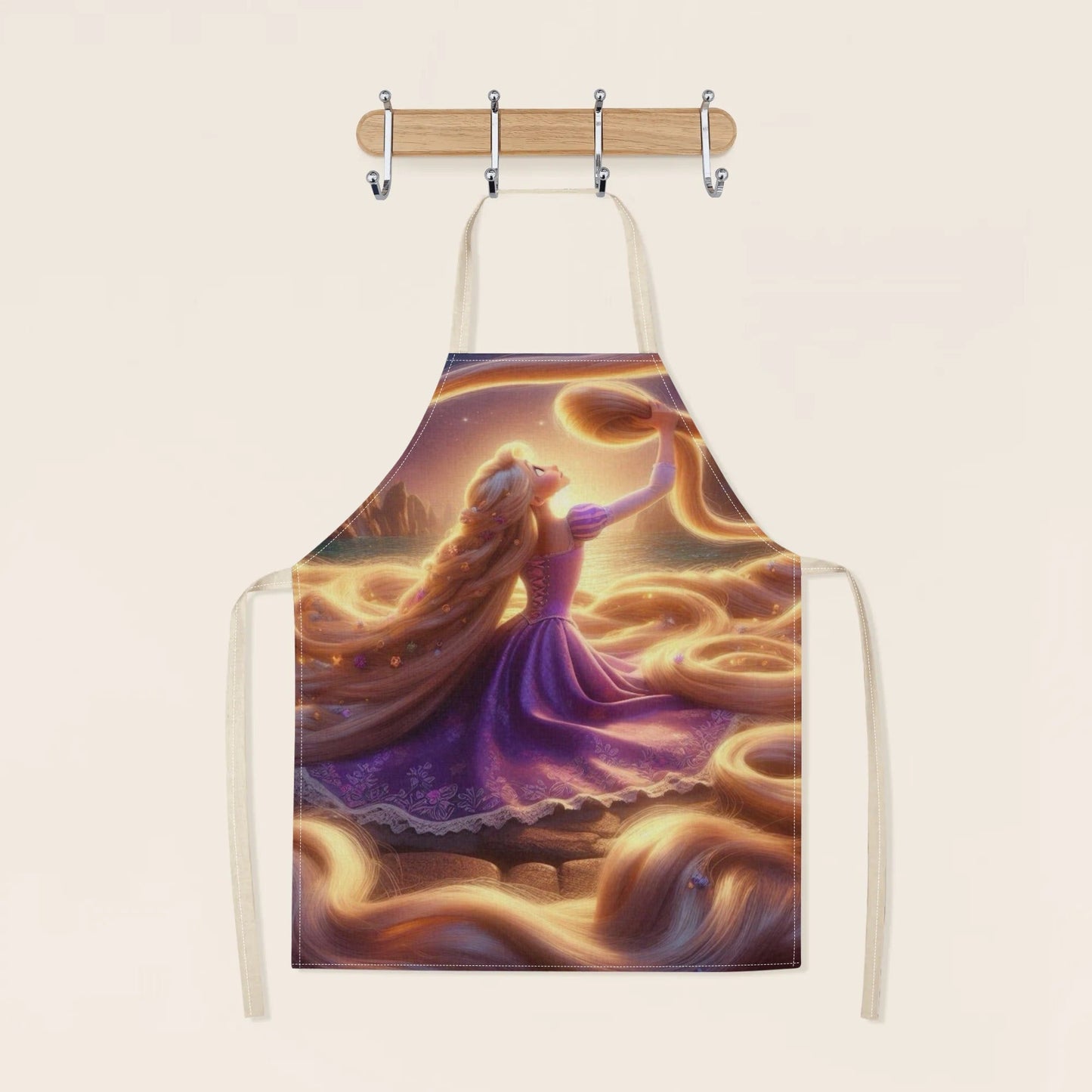 Waterproof apron with a Disney Cinderella theme - Stylish and sophisticated, made from polyester featuring a fairy tale print. Perfect for use in hotels, restaurants, supermarkets, fruit shops, milk tea stands, and at home.