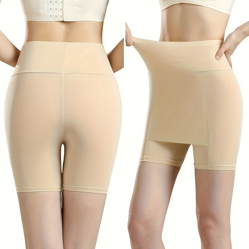 Seamless high waist shaping shorts for women with tummy control and slimming features, made of lightweight double layer ice silk.