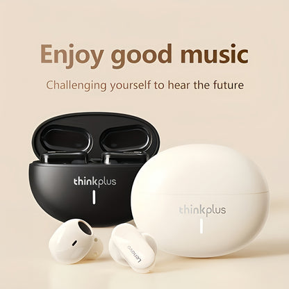 Lenovo ThinkPlus LP19 Wireless Earbuds with Charging Case, Hi-Fi Sound, Wireless 5.0, USB-C Rechargeable, Smart Compatibility in White.